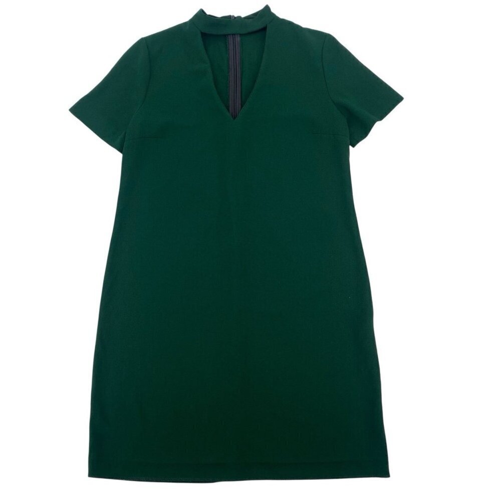 Zara Womens Size Small Choker V Neck Plunge Shift Mini Dress Forest Green